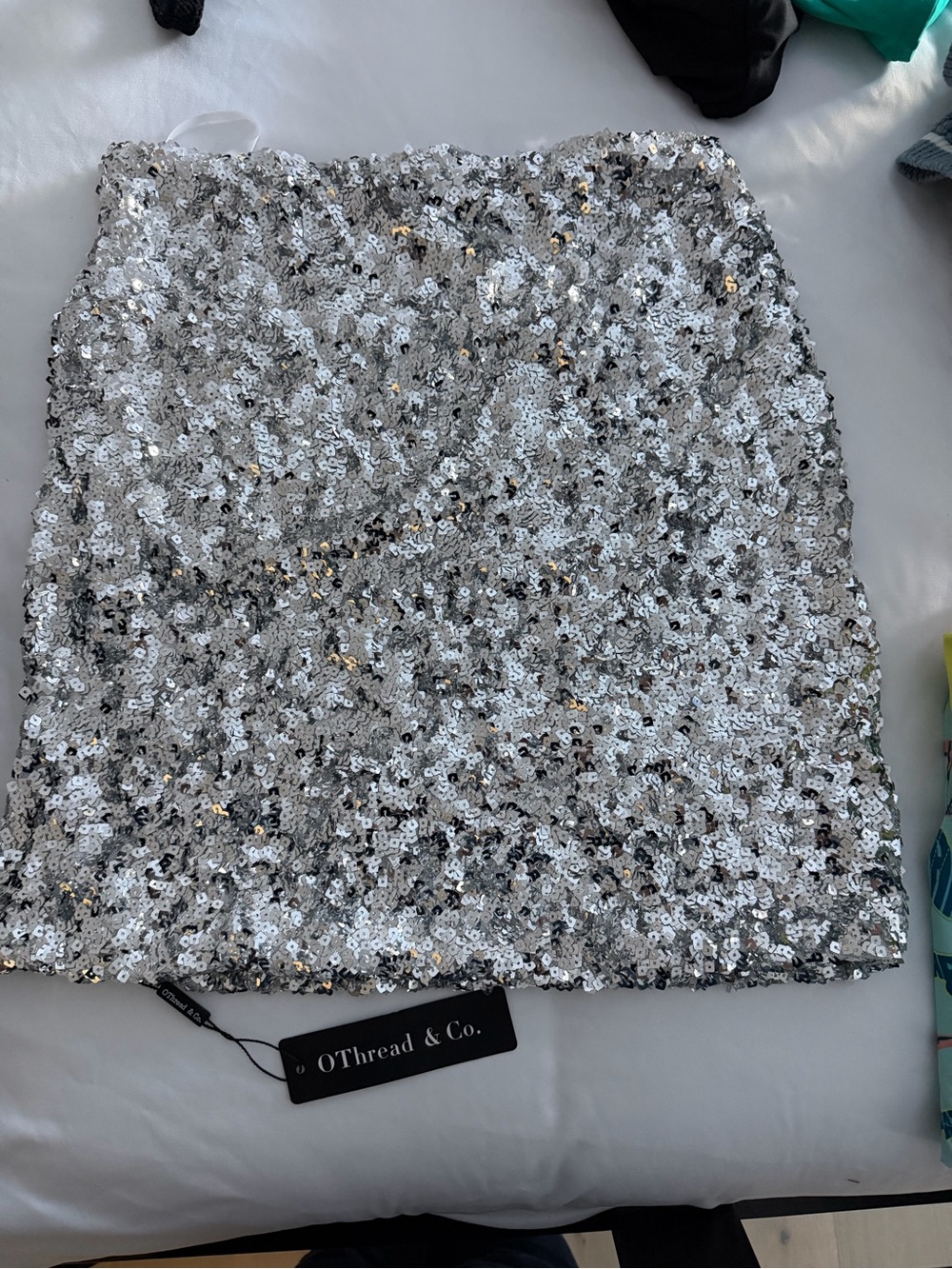 Silver Sequin Mini Skirt